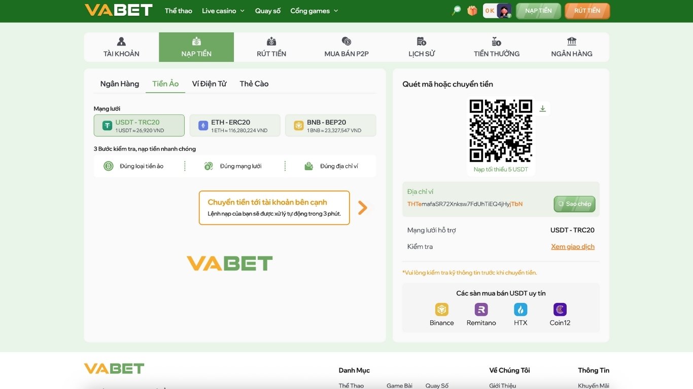 Các hình thức nạp tiền phổ biến tại nhà cái Vabet Các hình thức nạp tiền phổ biến tại nhà cái Vabet